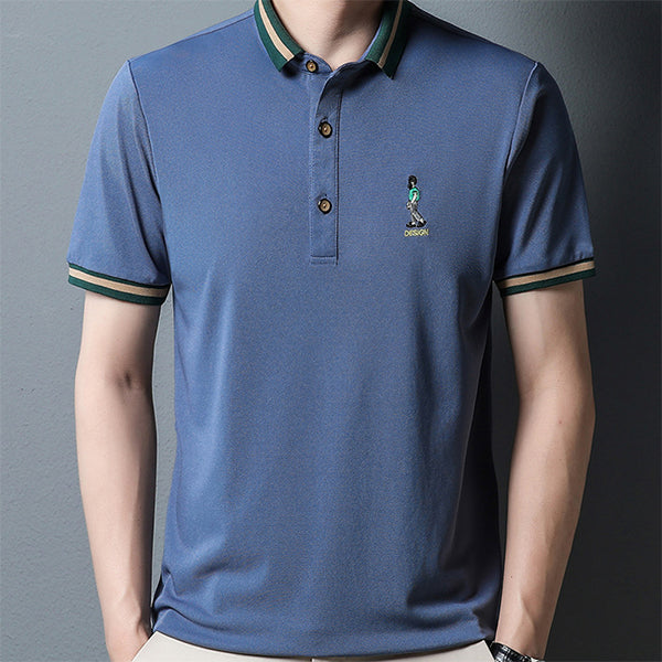 Ice silk lapel embroidered polo shirt