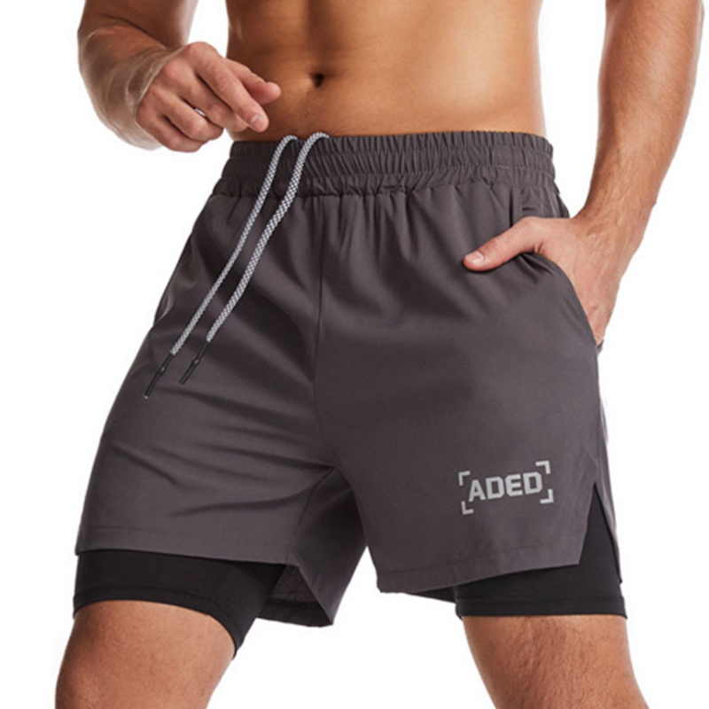 Men's woven double-layer fitness sports shorts