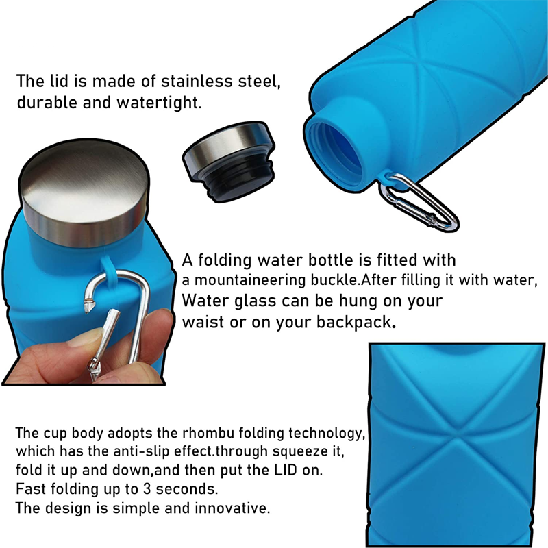 Collapsible Silicone Water Bottle 24oz