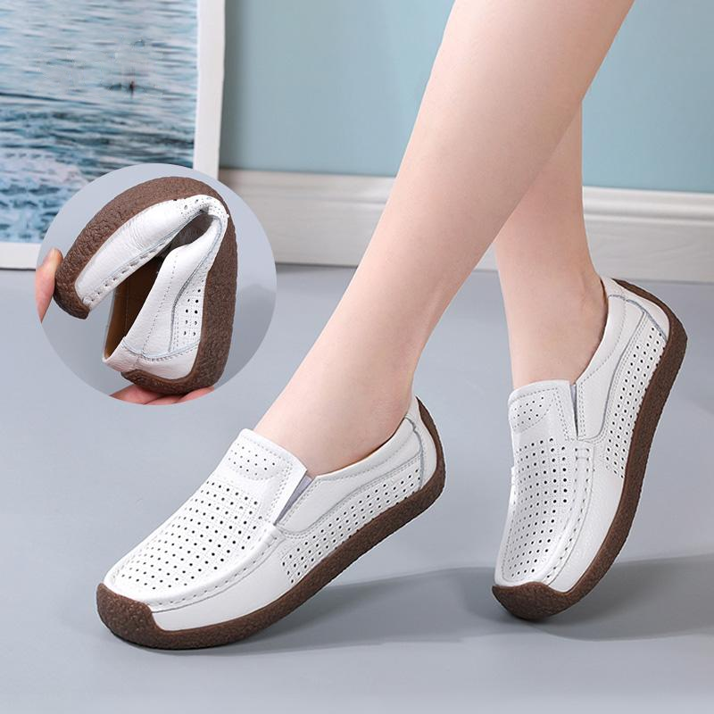 Leather fashion casual non-slip hollow flat lazy shoes
