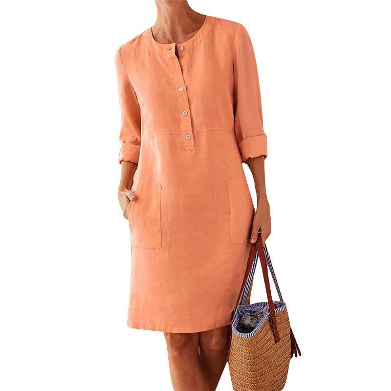 Solid Color Cotton and Linen Dress