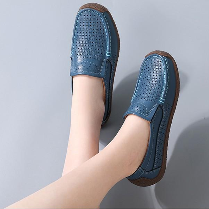 Leather fashion casual non-slip hollow flat lazy shoes