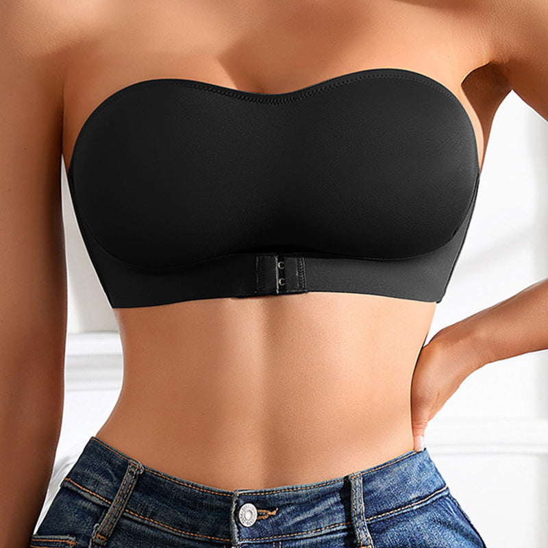 Solid Wireless Bandeau Bra with Front Buckle