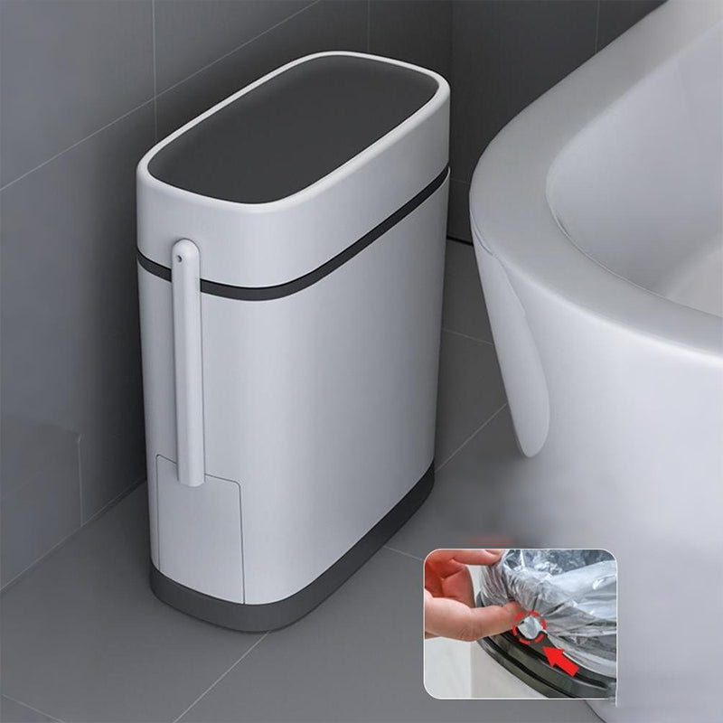 Slim Press-Lid Trash Can for Tight Spaces