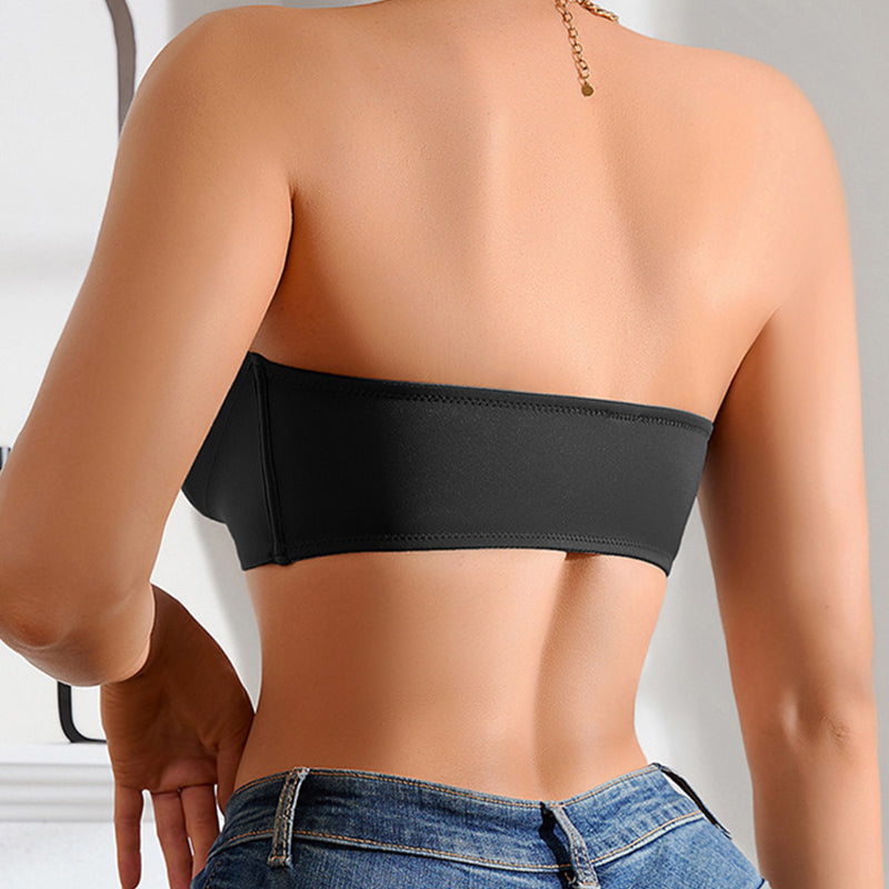 Solid Wireless Bandeau Bra with Front Buckle