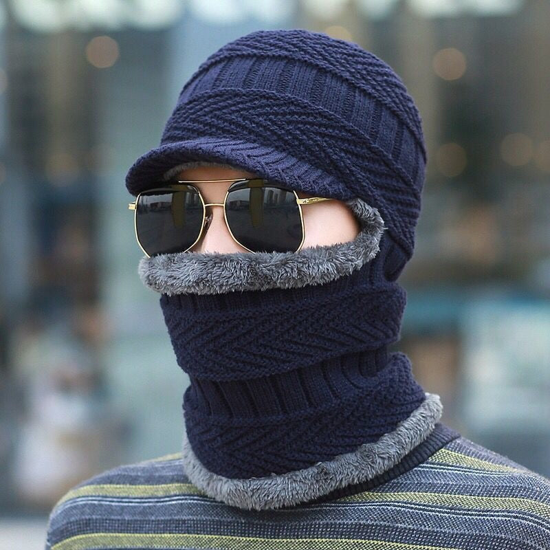 Knitted Visor Beanie Hat Winter Neck Warmer Balaclava
