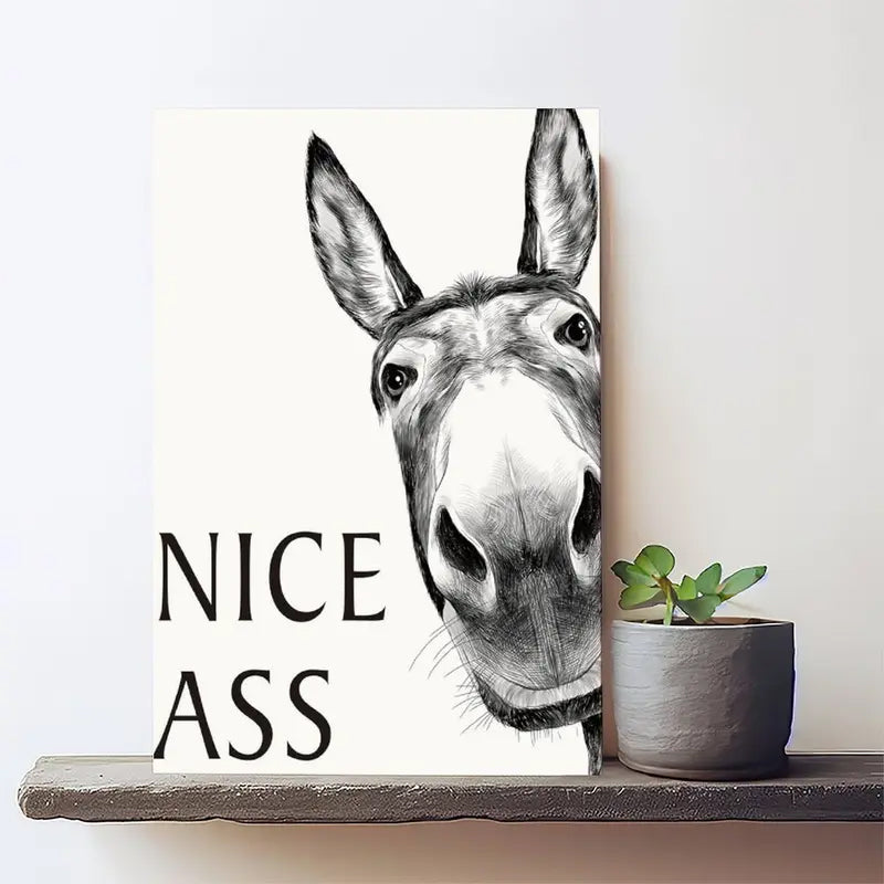 Black White Funny Donkey Canvas Art Print（Without frame）