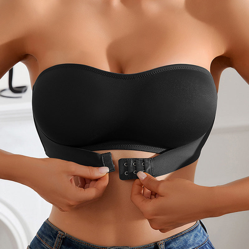 Solid Wireless Bandeau Bra with Front Buckle