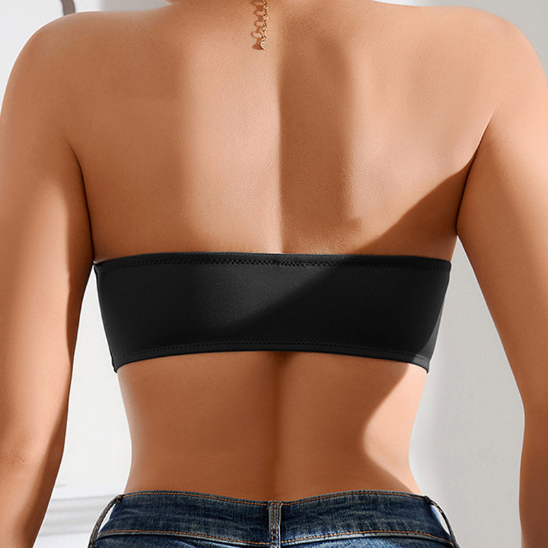 Solid Wireless Bandeau Bra with Front Buckle