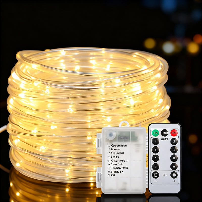 Solar-powered 8-function Waterproof LED Water Pipe Copper Wire Light String