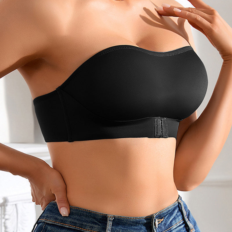 Solid Wireless Bandeau Bra with Front Buckle