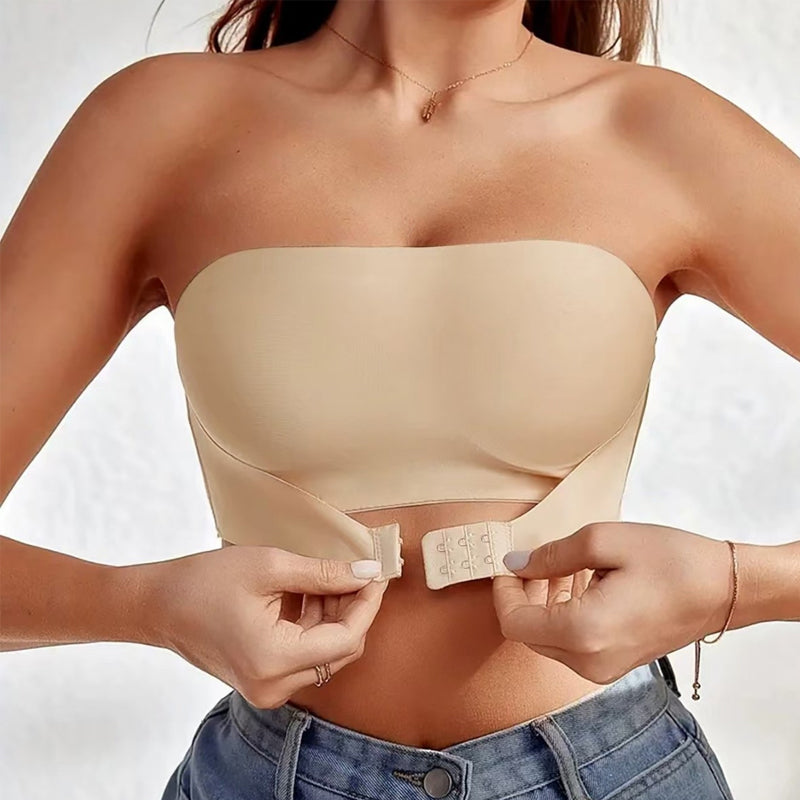 Solid Wireless Bandeau Bra with Front Buckle