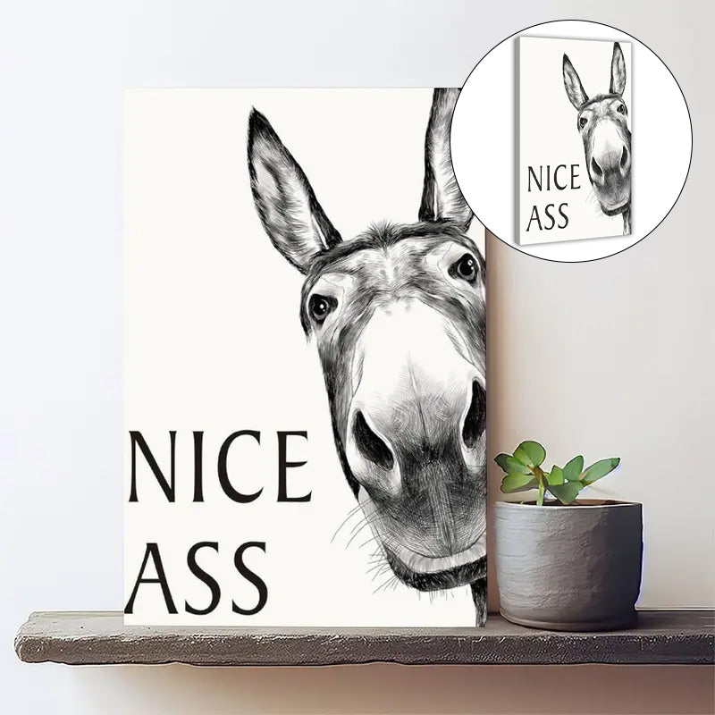 Black White Funny Donkey Canvas Art Print（Without frame）