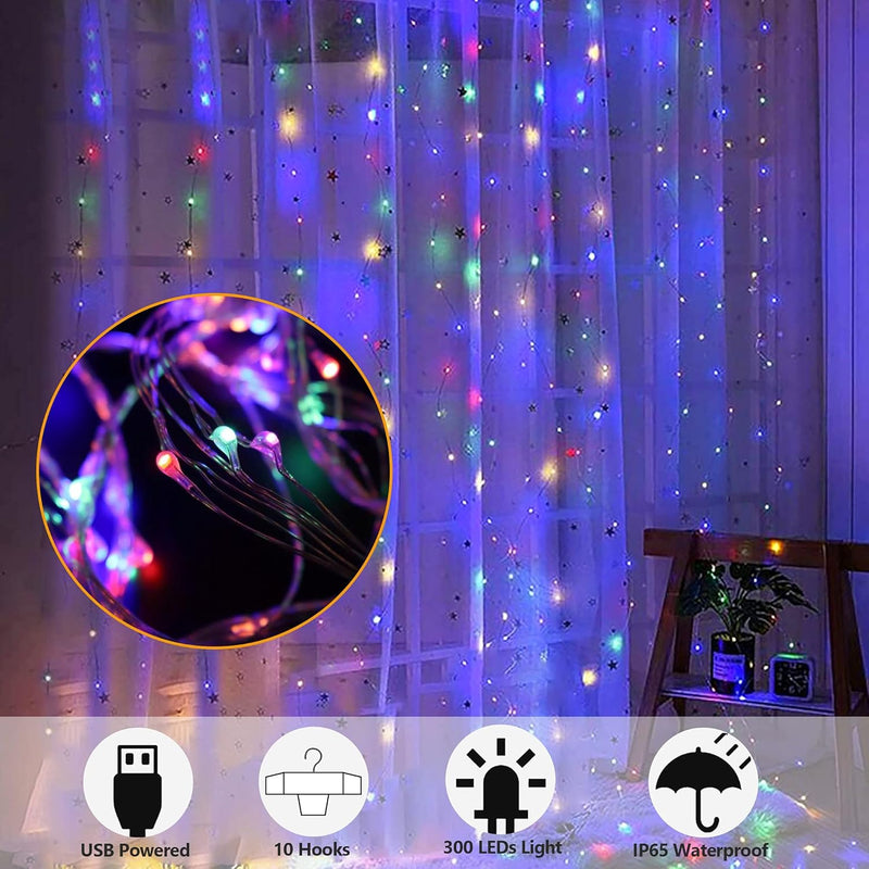 LED Copper String Curtain Lights with USB Remote