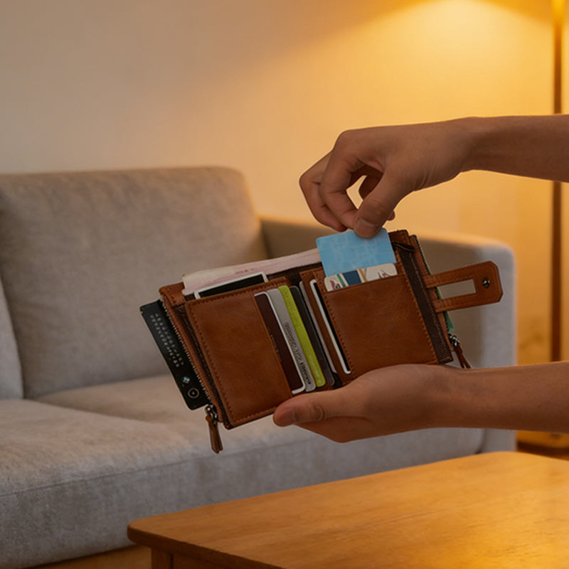 Vintage Dual-Zipper RFID-Blocking Leather Wallet