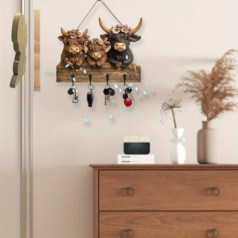 Highland Cow Wooden Key Holder Decor