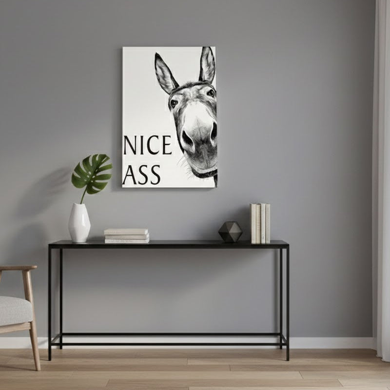 Black White Funny Donkey Canvas Art Print（Without frame）