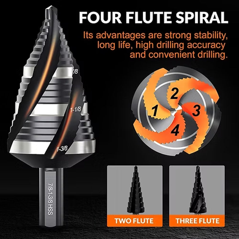HSS Four-Flute Step Drill Bit Set