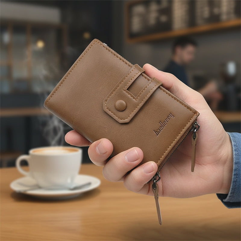 Vintage Dual-Zipper RFID-Blocking Leather Wallet