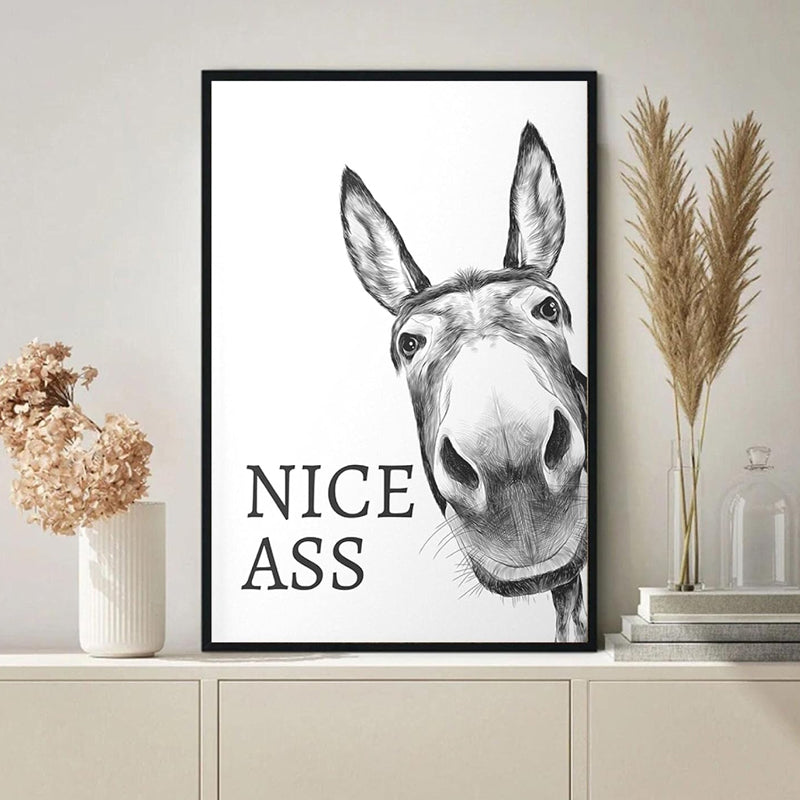 Black White Funny Donkey Canvas Art Print（Without frame）