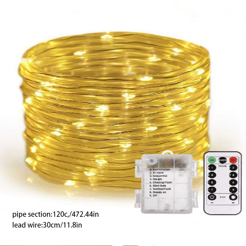 Solar-powered 8-function Waterproof LED Water Pipe Copper Wire Light String