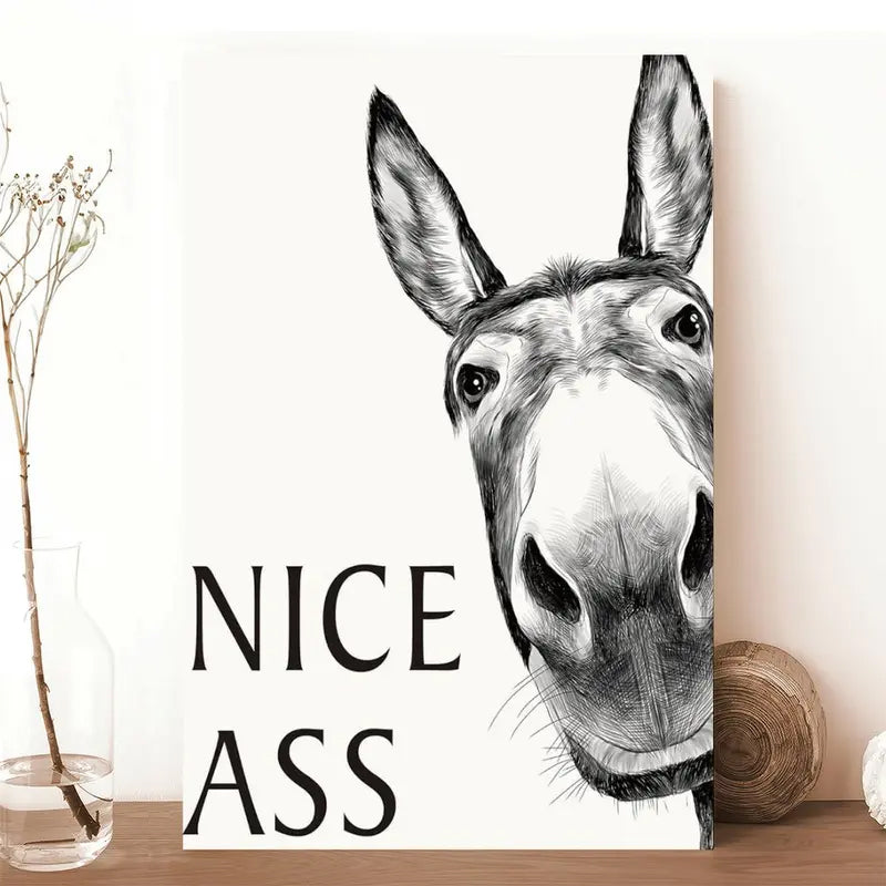 Black White Funny Donkey Canvas Art Print（Without frame）