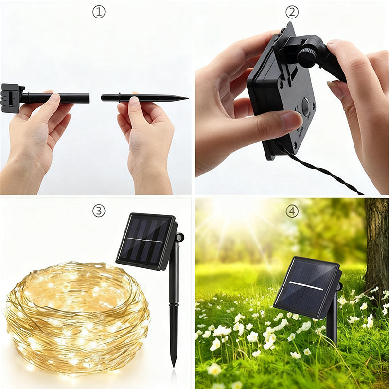 Solar-powered 8-function Waterproof LED Water Pipe Copper Wire Light String