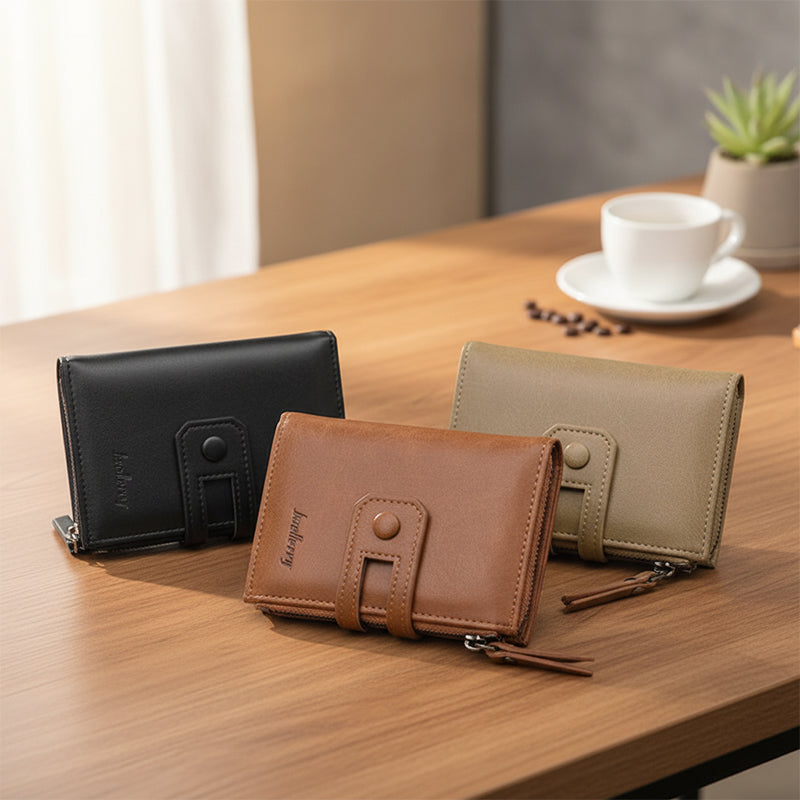Vintage Dual-Zipper RFID-Blocking Leather Wallet