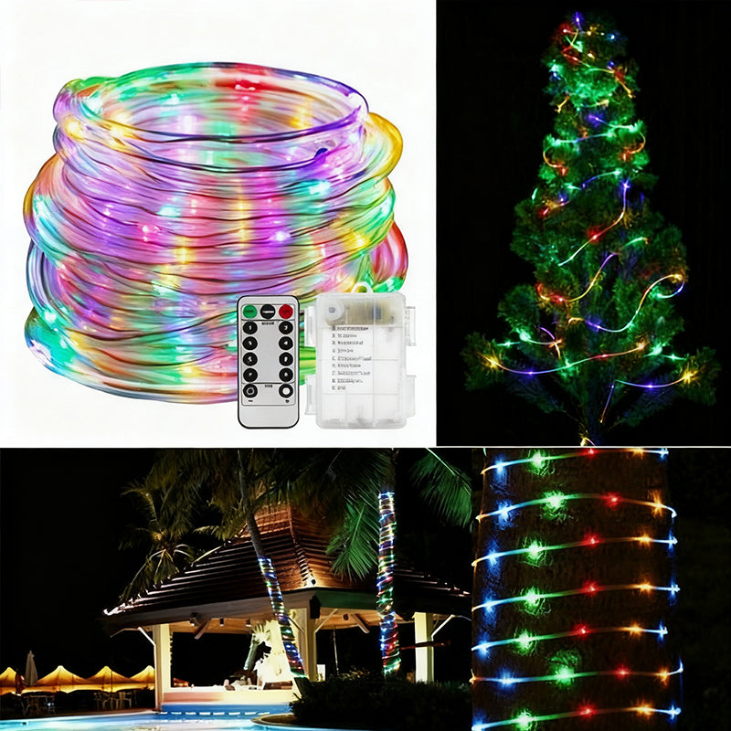 Solar-powered 8-function Waterproof LED Water Pipe Copper Wire Light String