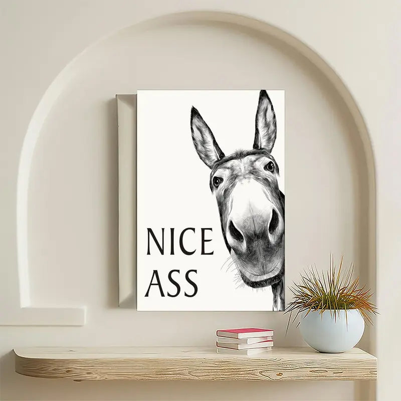 Black White Funny Donkey Canvas Art Print（Without frame）