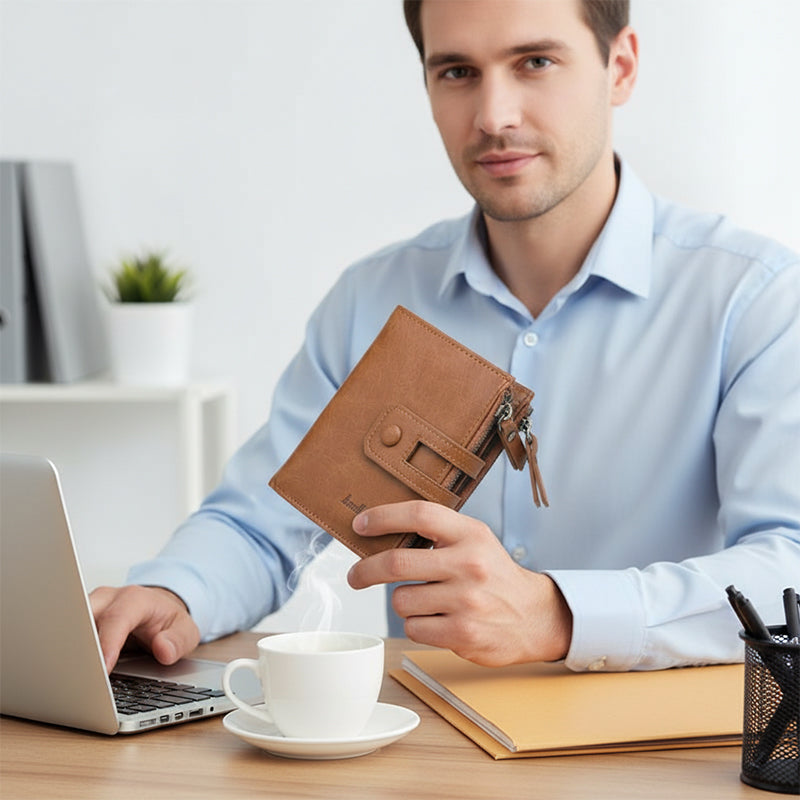 Vintage Dual-Zipper RFID-Blocking Leather Wallet