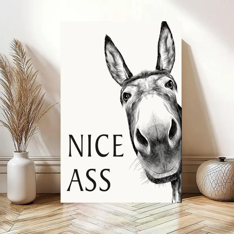 Black White Funny Donkey Canvas Art Print（Without frame）