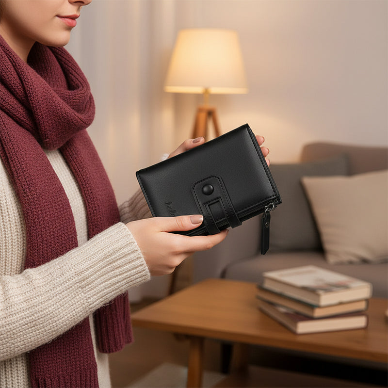 Vintage Dual-Zipper RFID-Blocking Leather Wallet