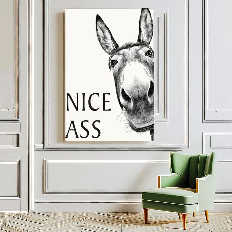 Black White Funny Donkey Canvas Art Print（Without frame）