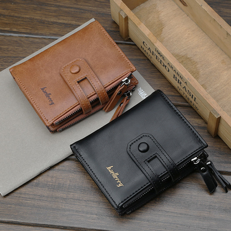 Vintage Dual-Zipper RFID-Blocking Leather Wallet