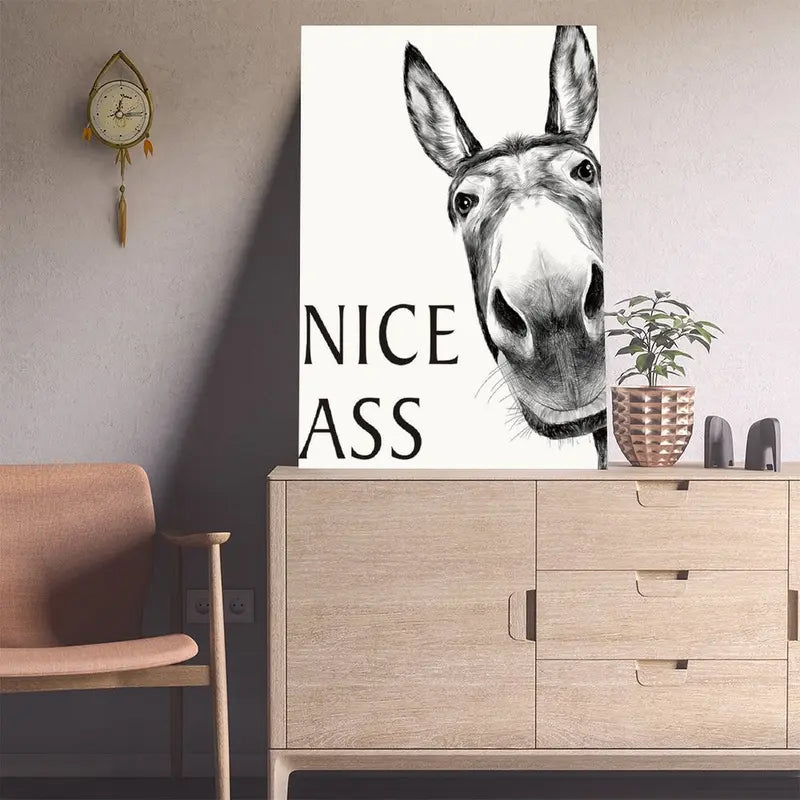 Black White Funny Donkey Canvas Art Print（Without frame）