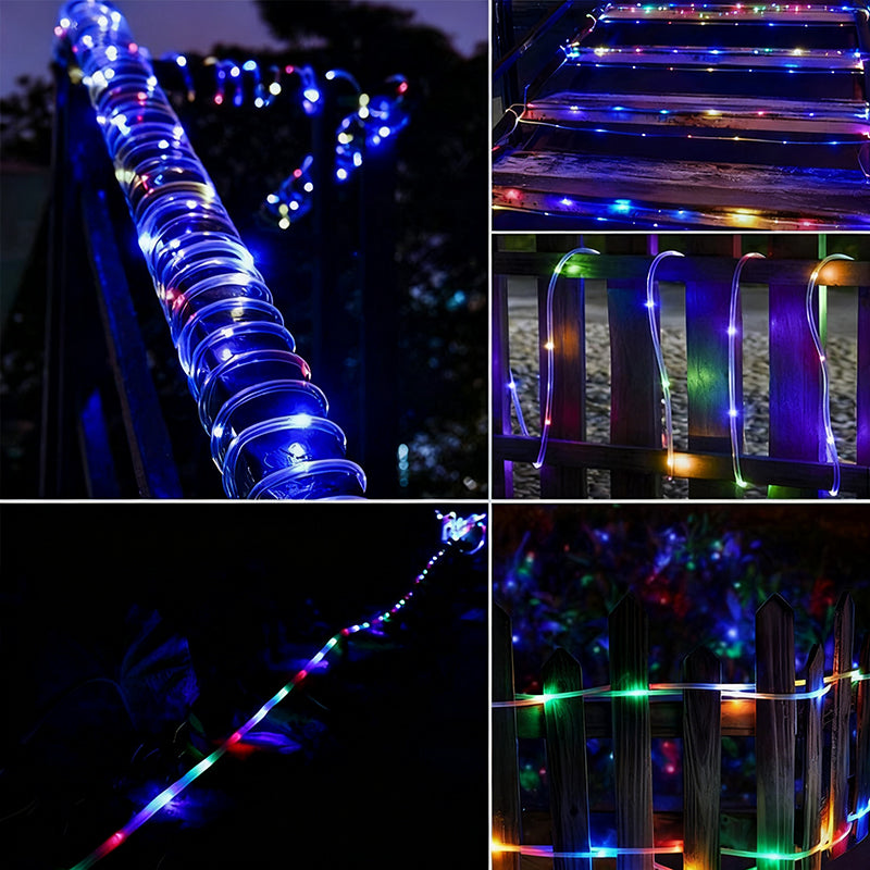 Solar-powered 8-function Waterproof LED Water Pipe Copper Wire Light String