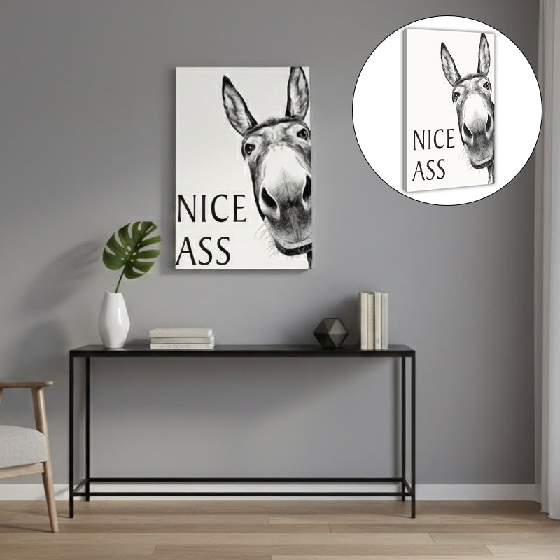 Black White Funny Donkey Canvas Art Print（Without frame）