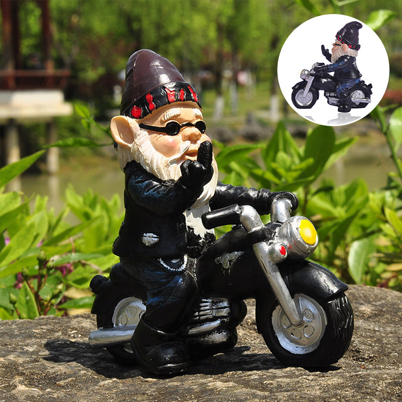 Middle Finger Dwarf Riding Motorcycle Funny Garden Gnome