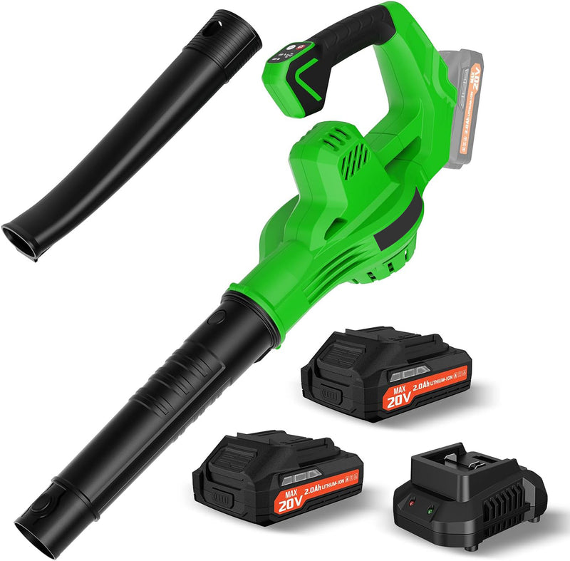 Cordless Lithium Battery Blower – High-Power Handheld Leaf & Dust Blower with Two Batteries and Fast Charger (Green, 16100 RPM)