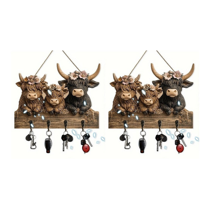 Highland Cow Wooden Key Holder Decor
