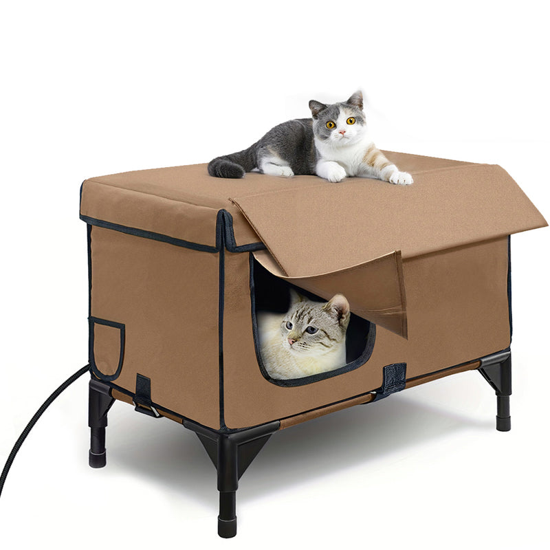 3-in-1 Outdoor Heated Cat House with Roof – Waterproof, Windproof & Warm Winter Shelter for Feral and Outdoor Cats