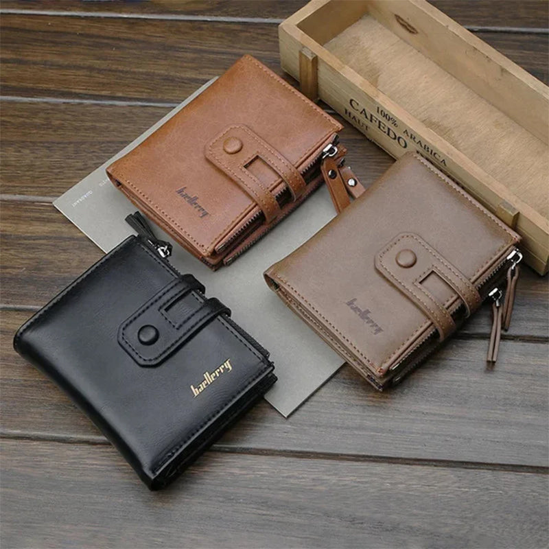Vintage Dual-Zipper RFID-Blocking Leather Wallet