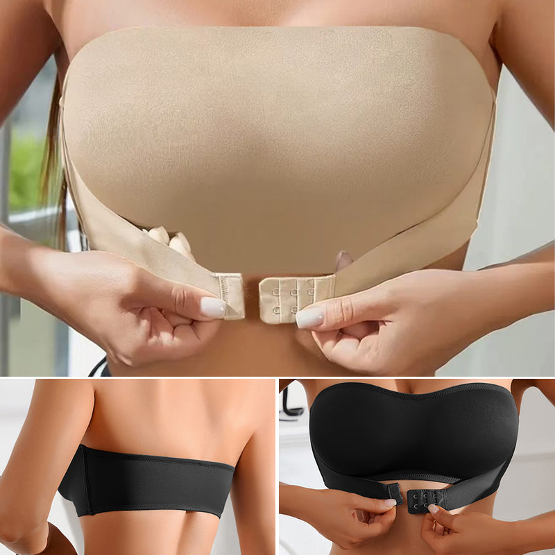 Solid Wireless Bandeau Bra with Front Buckle