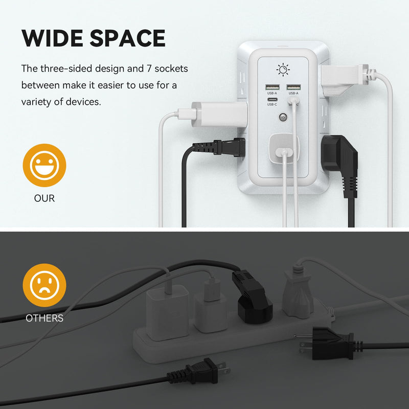 Multi Plug Outlet Extender Night Light with USB