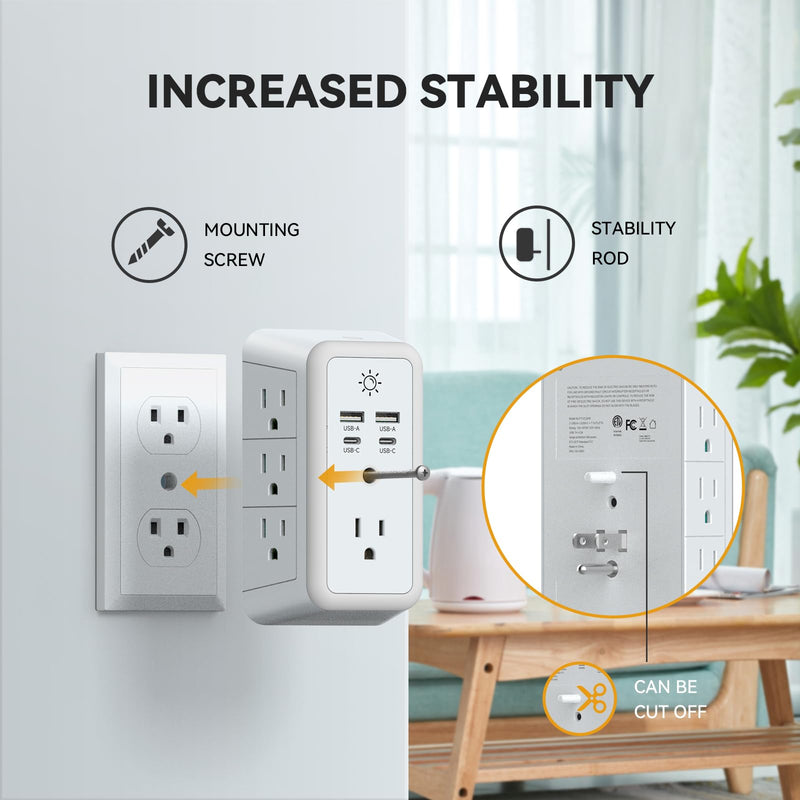 Multi Plug Outlet Extender Night Light with USB