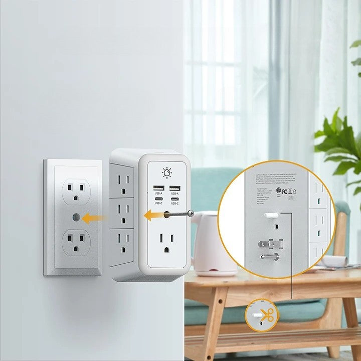 Multi Plug Outlet Extender Night Light with USB