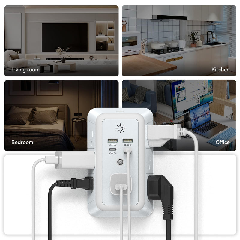 Multi Plug Outlet Extender Night Light with USB