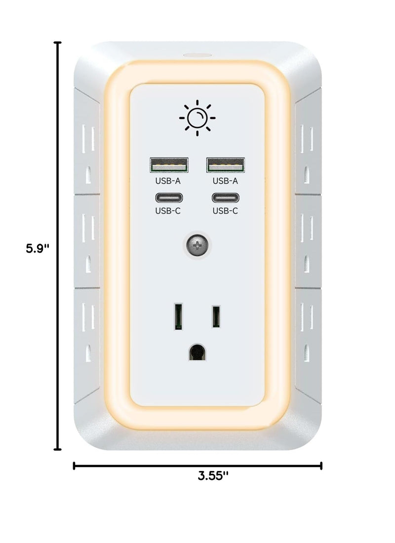 Multi Plug Outlet Extender Night Light with USB