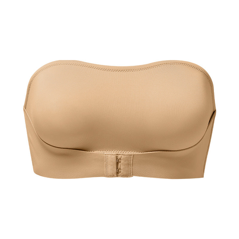 Solid Wireless Bandeau Bra with Front Buckle